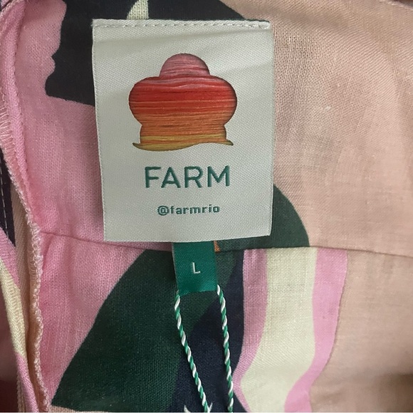 Farm Rio Multicolor Abstract Midi Dress Spaghetti Straps Fit & Flare Boho Size L - Picture 6 of 9